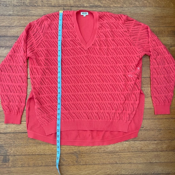 VTG Kenzo Bright (Reddish) Coral Open Knit V Neck Size S - Picture 4 of 9